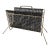 Mid-Century Modern Brass Toned and Black Enamel Metal Magazine Rack With Atomic Geometric Mesh Design. For Sale