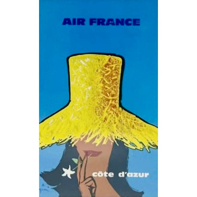 Mid-Century Modern Vintage Air France Côte D’Azur Framed Postcard French Riviera Travel Art For Sale - Image 3 of 9