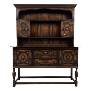 Antique Early 20th Century English Jacobean Revival Oak Dresser For Sale