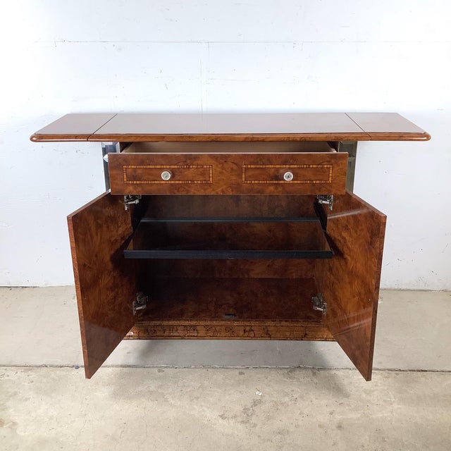 Gio Ponti Vintage Alf Italia Italian Burl Wood Console With Mirrored Accents For Sale - Image 4 of 12