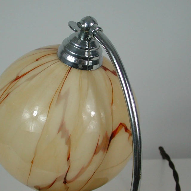 Cream French Walnut, Chrome & Opaline Glass Table Lamp, 1930s For Sale - Image 8 of 14