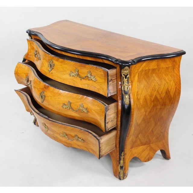 Late 19th Century Late 19th Century Swedish French Rococo Parquetry Gilt Bronze Mounted Commode or Bombay Chest For Sale - Image 5 of 15
