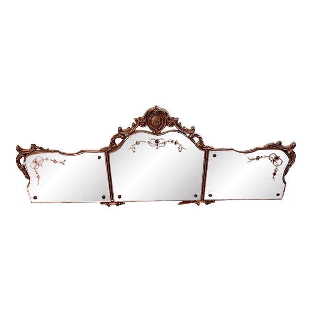 Vintage French or Italian Venetian Art Deco, Horizontal Wall Mirror For Sale