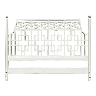 Vintage Coastal White Lacquered Fretwork King Headboard For Sale
