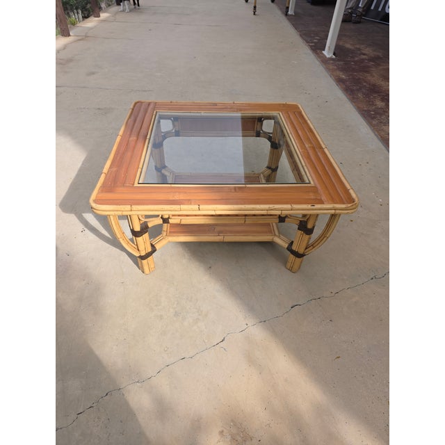 Vintage Bamboo and Glass Square Coffee Table For Sale - Image 9 of 9