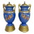 Early 20th Century European Neoclassical Hand Painted Blue Porcelain Urns With Chariot Scenes- a Pair For Sale