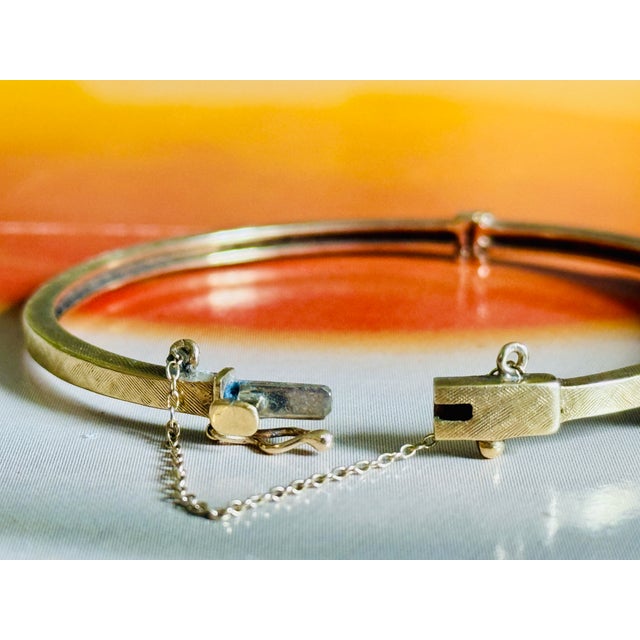 Mid Century 18k Yellow Gold Florentine Finish Diamond and Crescent Bangle Bracelet For Sale - Image 11 of 15