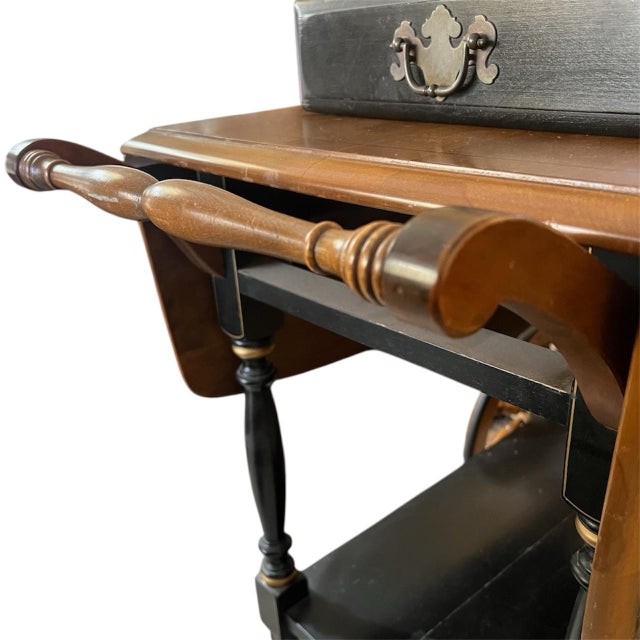 Coffee Vintage 1960s Drop-Leaf Serving Cart With Spoked Wheels – Colonial Revival, 1960s For Sale - Image 8 of 10