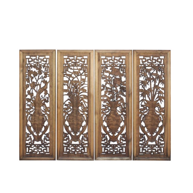2020s Chinese Set Distressed 4 Seasons Flower Wooden Wall Plaque Panels For Sale - Image 5 of 5