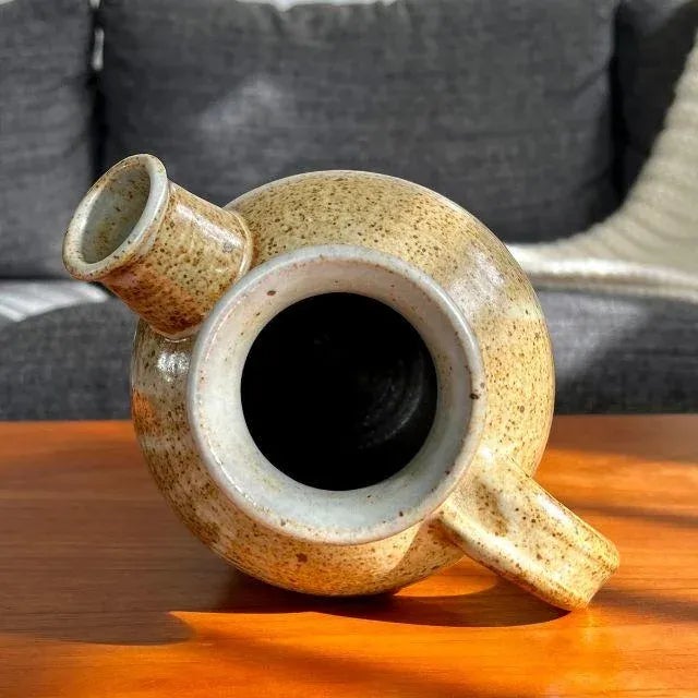 Late 20th Century Artist-Crafted Pottery Pitcher, Brown-Speckled Glaze - Signed For Sale - Image 5 of 12