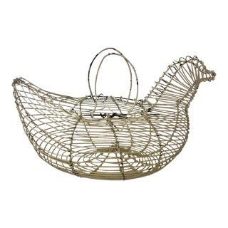 1930s French Wire Hen Shaped Eggs Gathering Basket For Sale