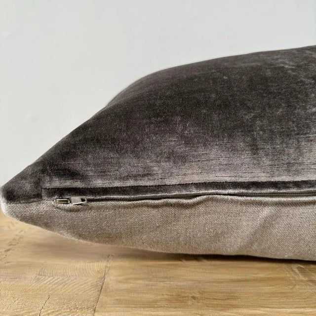 Traditional Mushroom Velvet Lumbar Pillow For Sale - Image 3 of 5