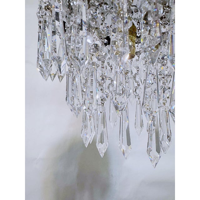 Vintage Tiered Crystal Upside Down Chandelier With Ornate Brass Crown For Sale - Image 4 of 8