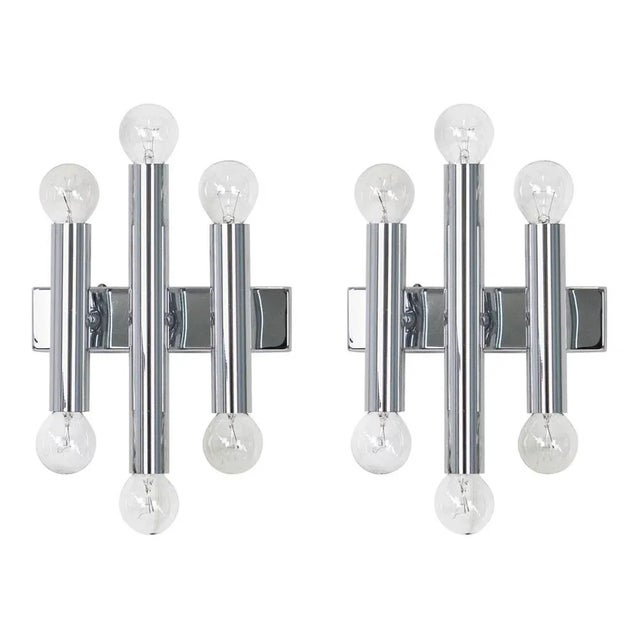 1960s Italian Chrome Wall Sconces in the Style of Sciolari, 1970s, Set of 2 For Sale - Image 5 of 5