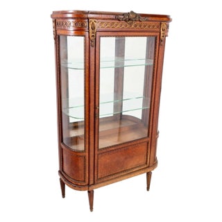 Mid 20th Century Louis XVI Style Gilt Metal Mounted Oak Vitrine For Sale