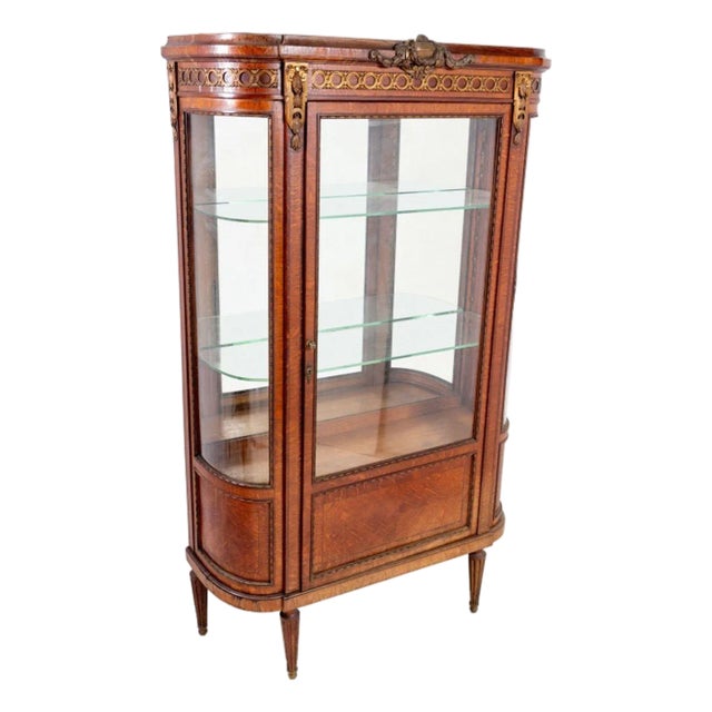 Mid 20th Century Louis XVI Style Gilt Metal Mounted Oak Vitrine For Sale