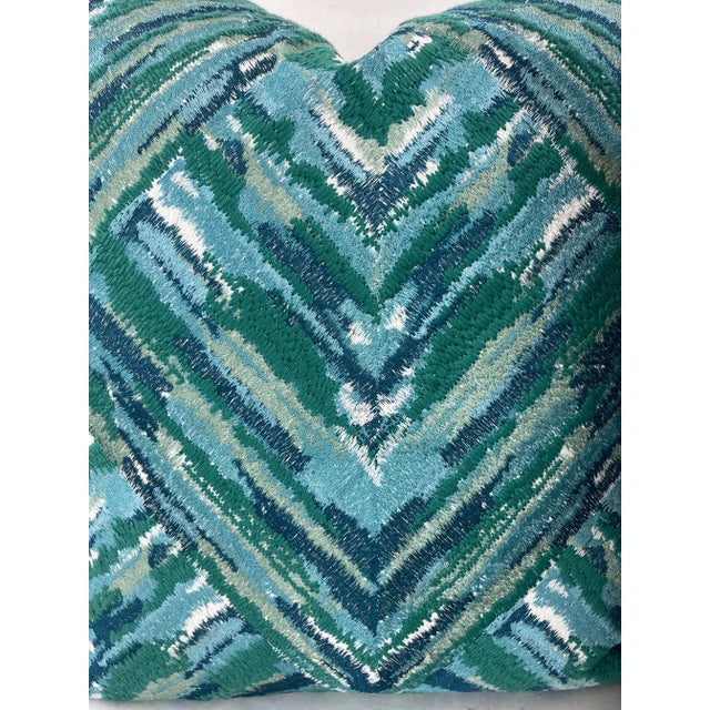 Embroidered Linen in Teal/Green 22" Pillows-A Pair For Sale - Image 4 of 6
