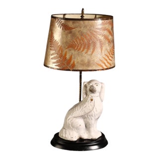 Mid 20th Century Staffordshire Dog Lamp With Fern Lampshade For Sale