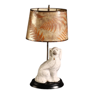 Mid 20th Century Staffordshire Dog Lamp With Fern Lampshade