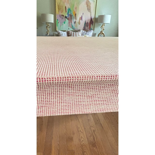 Solid Wood 36” Square Game Table covered in Osborne & Little Strawberry & Cream Papyrus Raffia Grasscloth Table is...