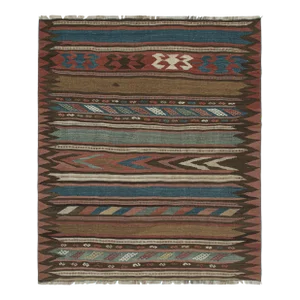 1950s Vintage Bidjar Persian Kilim With Stripes & Geometric Patterns, From Rug & Kilim
