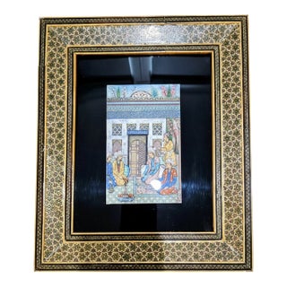 Persian Miniature Painting on Camel Bone by H. Ali Sajjadi – Handcrafted Frame With Wood, Copper Bronze & Bone For Sale