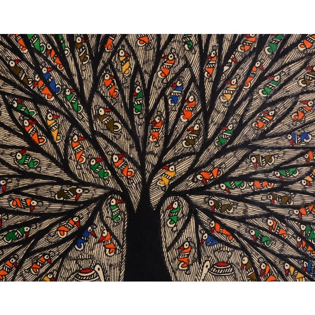 This exquisite hand-painted Madhubani painting by Mamta Devi, recipient of the National Award in 2016, celebrates the...