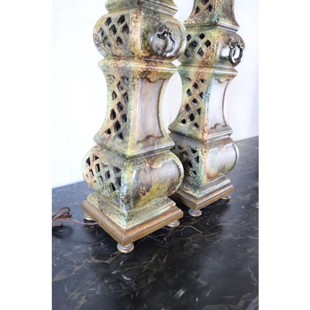 Mid Century Pierce Cut Lamps/Pair For Sale In Philadelphia - Image 6 of 7