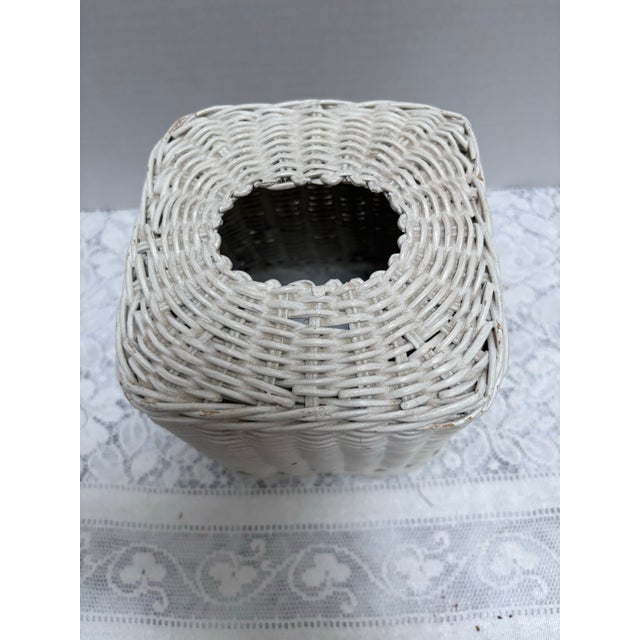 Wood Vintage White Wicker Tissue Box Cover For Sale - Image 7 of 7
