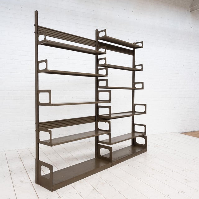 Khaki Strafor Metal Bookcase, 1930s For Sale - Image 8 of 9