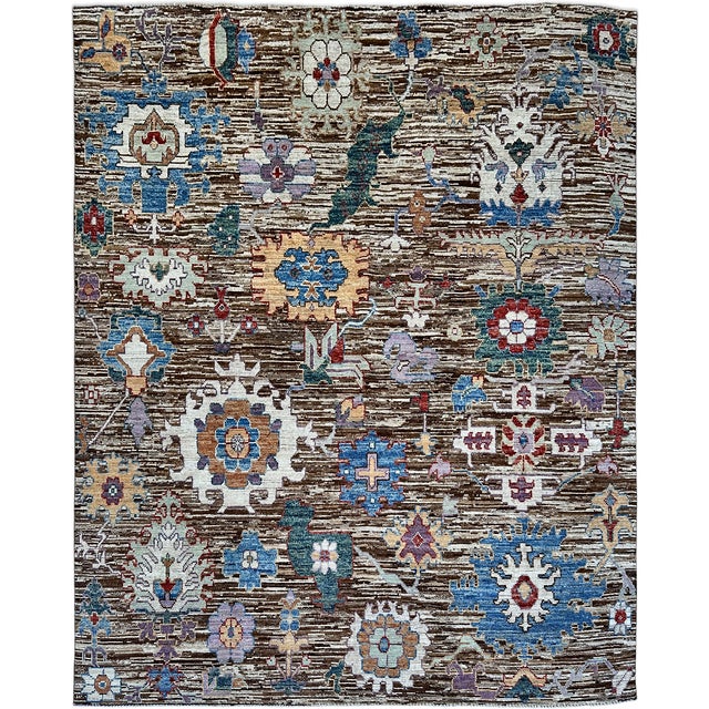 Traditional Brown Oushak Wool Rug With Multicolor Floral Design For Sale - Image 3 of 9