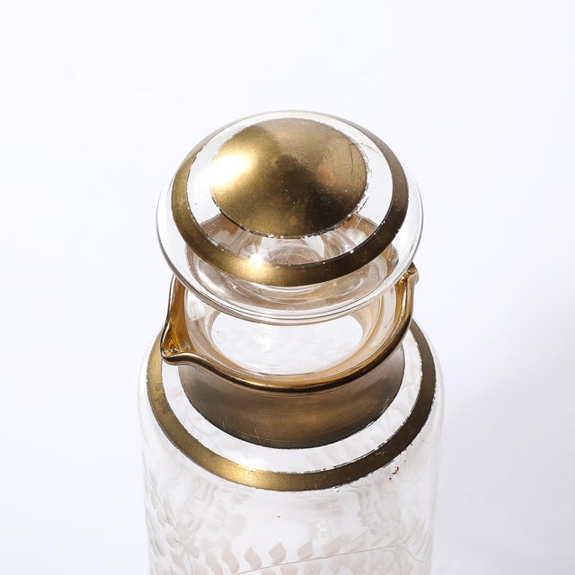 Mid Century Decanter Set With Six Glasses in Gilt Detailing and Etched Glass For Sale In New York - Image 6 of 18