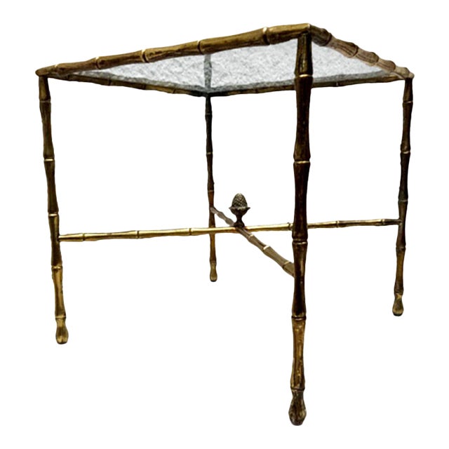 1950s Faux Bamboo Brass Square Side Table Arturo Pani For Sale