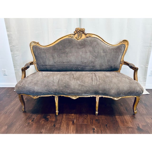 One of a kind, late 19th / early 20th century Louis XV style sofa. Hand crafted in Italy, beautiful gilded wood with...