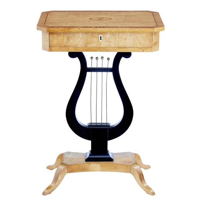 19th Century Inlaid Birch Lyre Form Occasional Table For Sale - Image 9 of 9