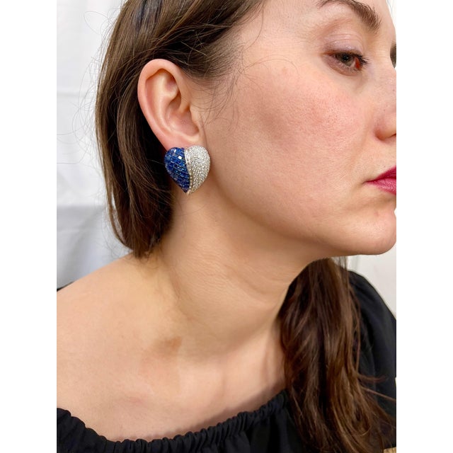 Invisible Mystery Set Sapphire and Diamond Cocktail Earring 18 Karat Gold For Sale - Image 13 of 18