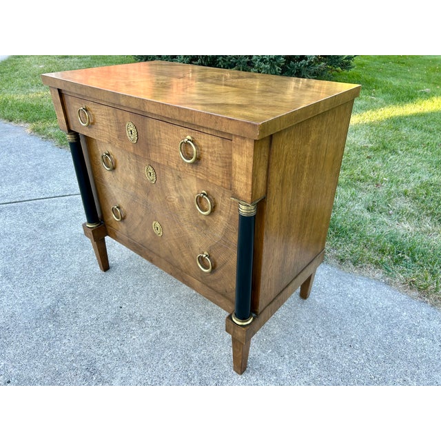 1960s Vintage 1960s Baker Furniture Neoclassical Walnut Chest of Drawers – French Empire Style With Brass Accents & File Drawer For Sale - Image 5 of 9