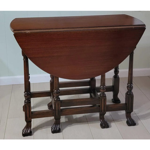 Antique Walnut Drop Leaf Gateleg Table Oval Spanish Revival Hoof Feet Carved Legs Circa 1900 For Sale - Image 4 of 12