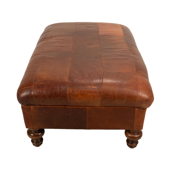 1990s Restoration Hardware Patchwork Leather Ottoman For Sale - Image 5 of 9
