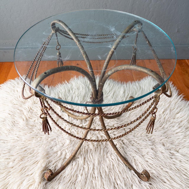 Italian Brass Rope and Tassel Rustic Outdoor Drinks Table For Sale - Image 18 of 18