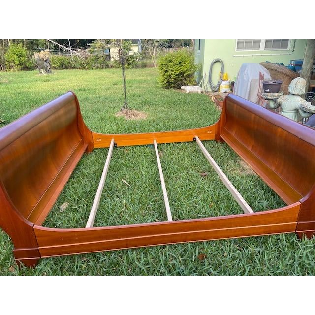 1970s Grange French Louis Philippe Cherry Wood King Size Sleigh Bed For Sale - Image 9 of 12
