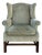 Vintage Ethan Allen Traditional Chippendale Wingback Lounge Chair in Striped Olive Green For Sale