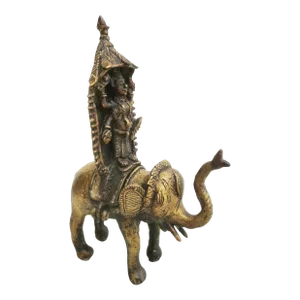 Tribal Dhokra South Indian Sculpture Vishnu on Elephant Shrine