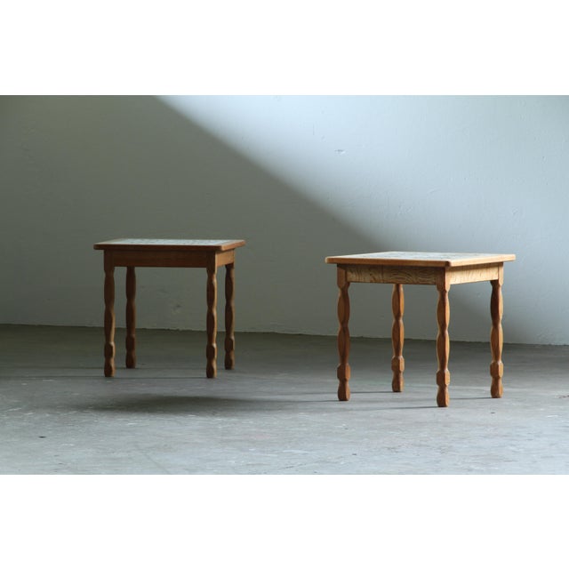 Wood Vintage Brutalist Danish Oak Nightstands with Ceramic Tile Tops, 1970s, Set of 2 For Sale - Image 7 of 13