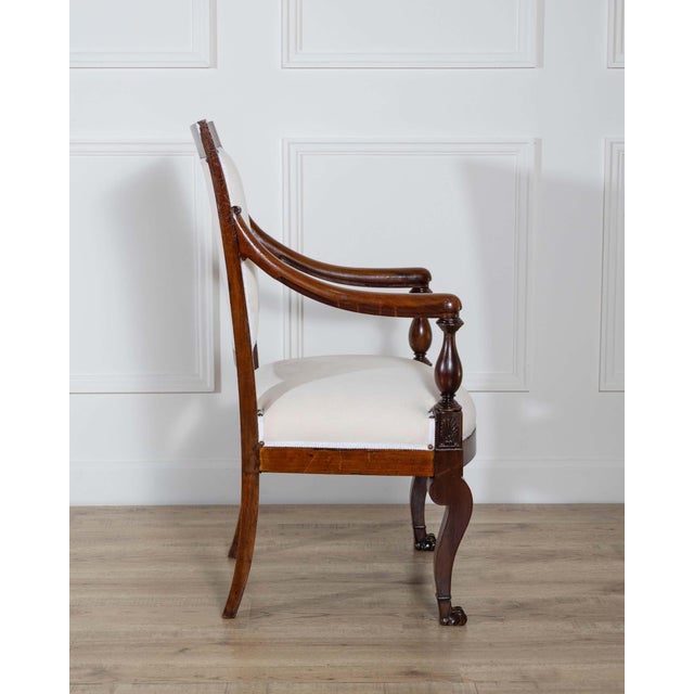19th Century Pair of Italian Empire Armchairs in Mahogany with White Velvet Upholstery, Genoa For Sale - Image 13 of 15