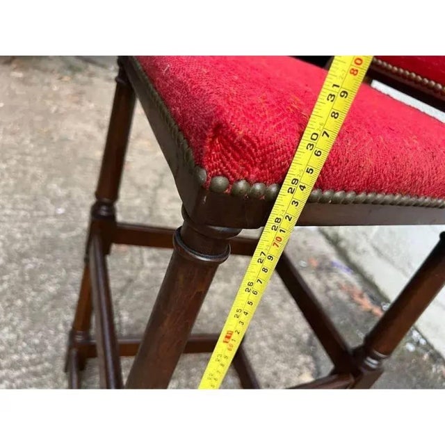 Pair of Vintage Jacobean Style Hardwood Upholstered Bar Stools. For Sale - Image 9 of 10