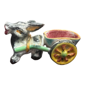 Donkey Pulling Cart Pottery Planter/Candy Dish -Italy Circa 1950