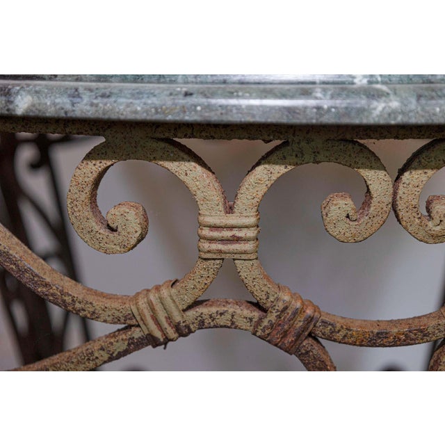 Metal 20th Century French Iron Round Center Table With Verde Marble For Sale - Image 7 of 8