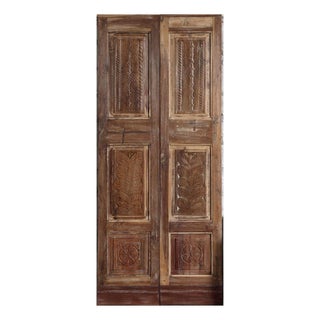 Hand Carved Wood Double Doors – Vintage Pantry & Closet Door 80x34 For Sale