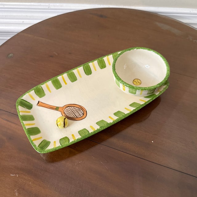 Vintage Wimbledon Style Chip and Dip Hand Painted Tennis Tray For Sale - Image 4 of 8